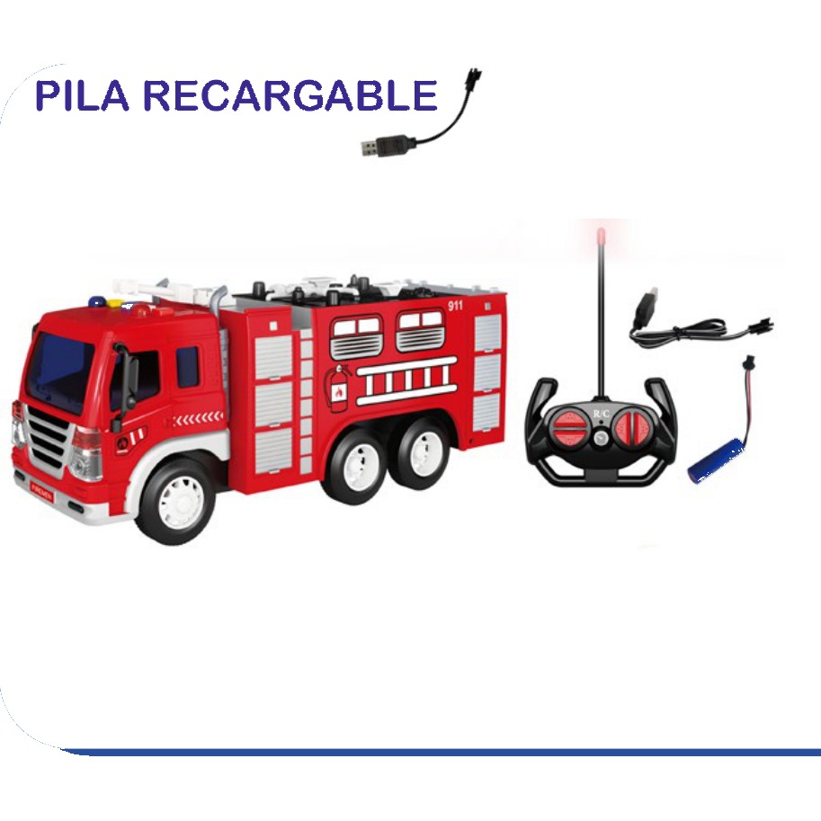 [EB-TS76490] Camión de Bomberos RC con Sonido Luces Control Remoto Recargable | EB-TS76490 | Caja x11 pzas