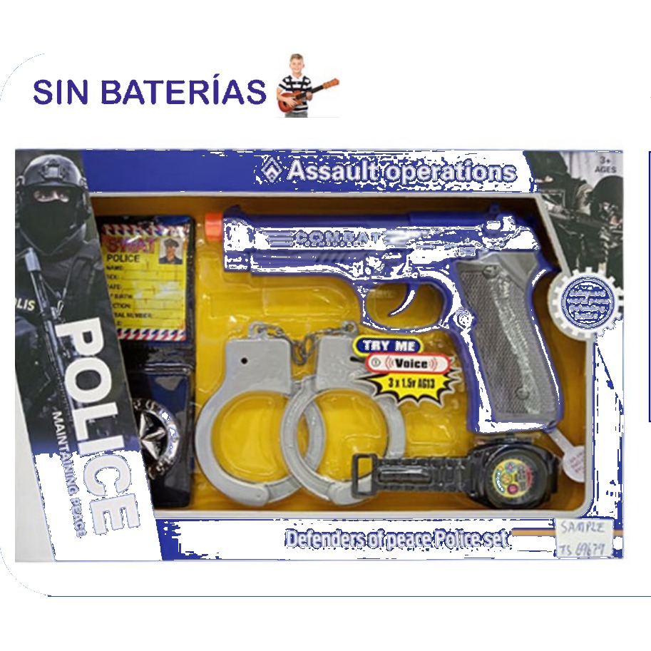 [EB-TS69679] Set Policía Defenders of Peace Pistola con Luz y Sonido Sin Baterías | EB-TS69679 | Caja x60 pzas