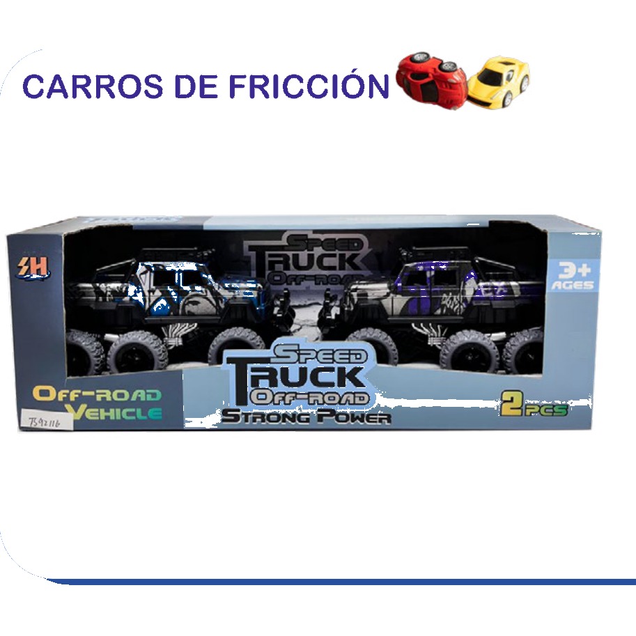 [EB-TS92116] Set 2 Carros Off-Road Truck Fricción Speed | EB-TS92116 | Caja x72 pzas