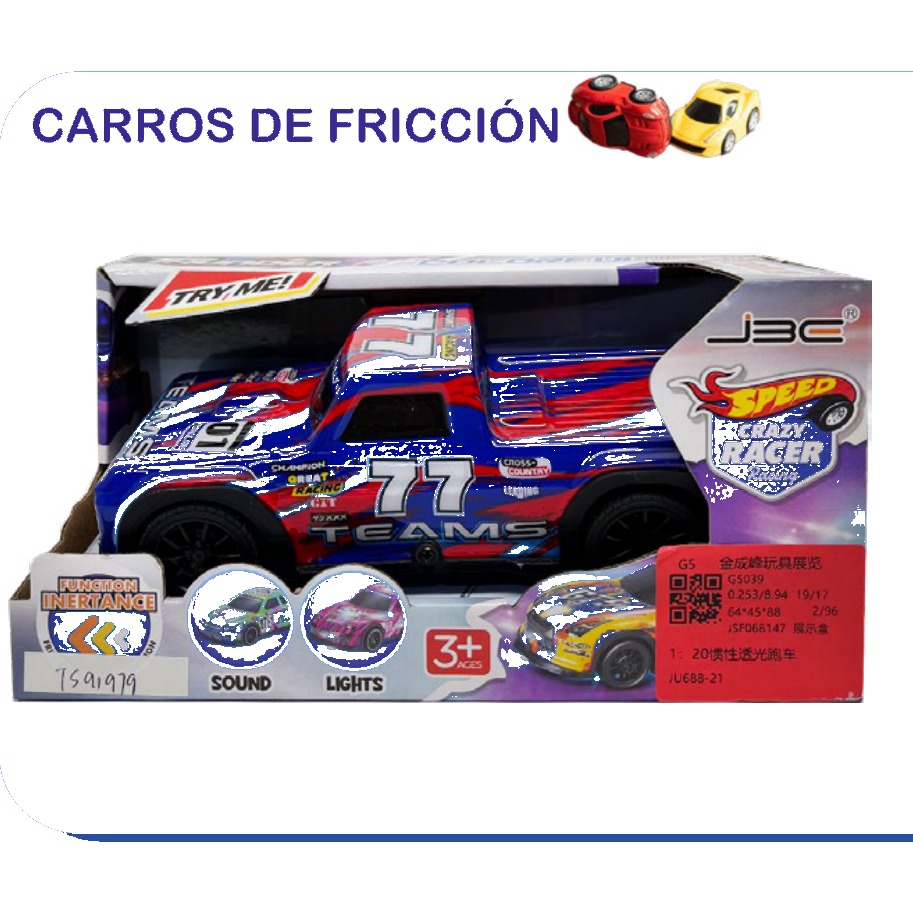 [EB-TS91979] Carro Fricción Crazy Racer JBC Speed con Luz y Sonido 2 Colores A | EB-TS91979 | Caja x96 pzas