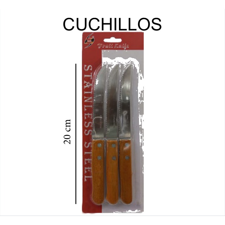 [EB-KC50137] Set 3 Cuchillos Sierra Acero Inox 20 cm Blister KC50137 — Caja 288 pzas