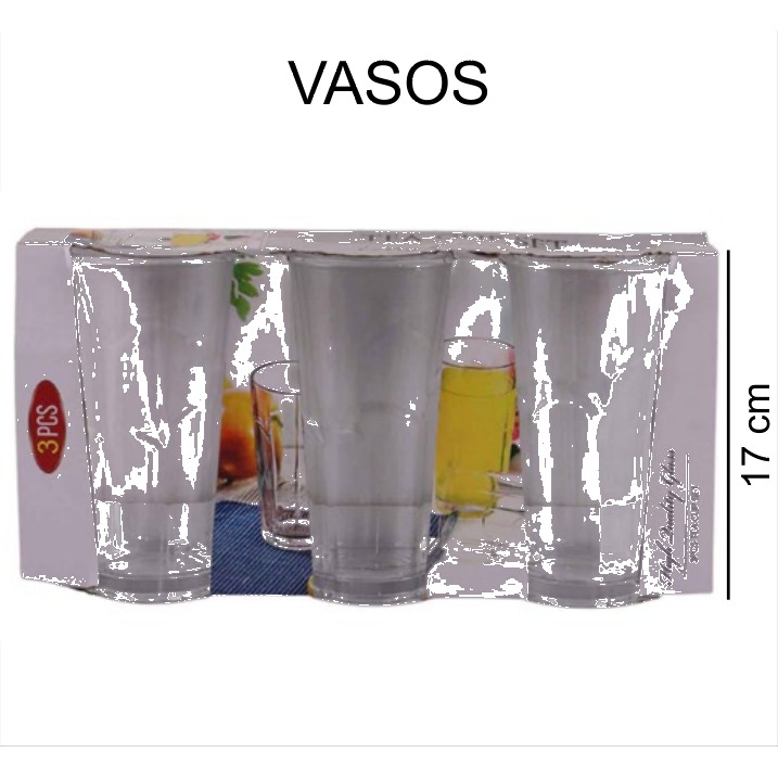 [EB-HW61510] Set 3 Vasos de Vidrio para Agua Fresca 17 cm HW61510 — Caja 24 pzas