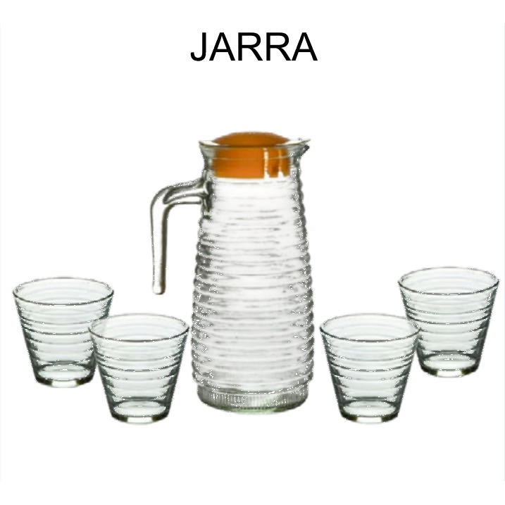 [EB-HW61502] Set Jarra con 4 Vasos de Vidrio Agua Fresca HW61502 — Caja 20 pzas