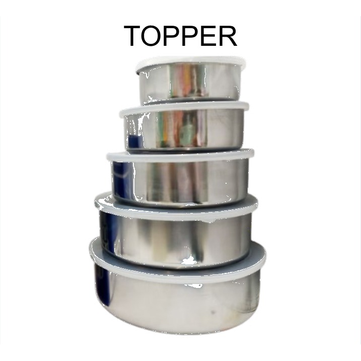 [EB-KC49583] Set 5 Tazones Metálicos con Tapa 10-18 cm KC49583 — Caja 60 pzas