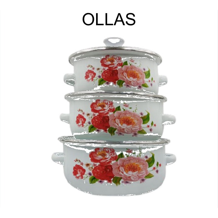 [EB-KC49616] Set 3 Ollas Porcelanizadas Floreadas 16-20 cm KC49616 — Caja 12 pzas