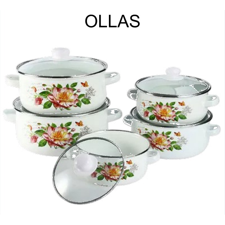 [EB-KC49617] Set 5 Ollas Porcelanizadas Floreadas 16-24 cm KC49617 — Caja 6 pzas