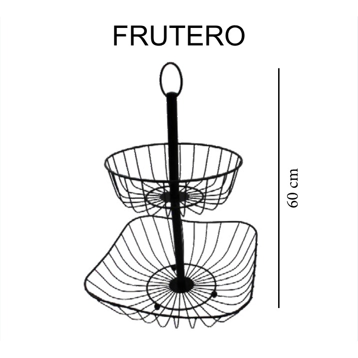 [EB-HW62400] Frutero Doble Piso Metal Negro Moderno 60 cm HW62400 — Caja 20 pzas