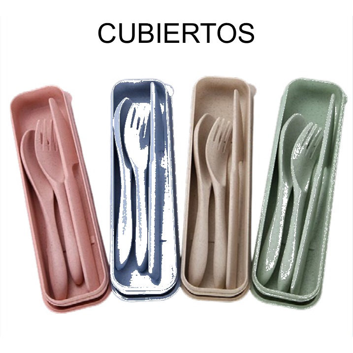 [EB-KC48985] Set 3 Cubiertos de Fibra de Trigo con Estuche 12x15x6 cm KC48985 — Caja 200