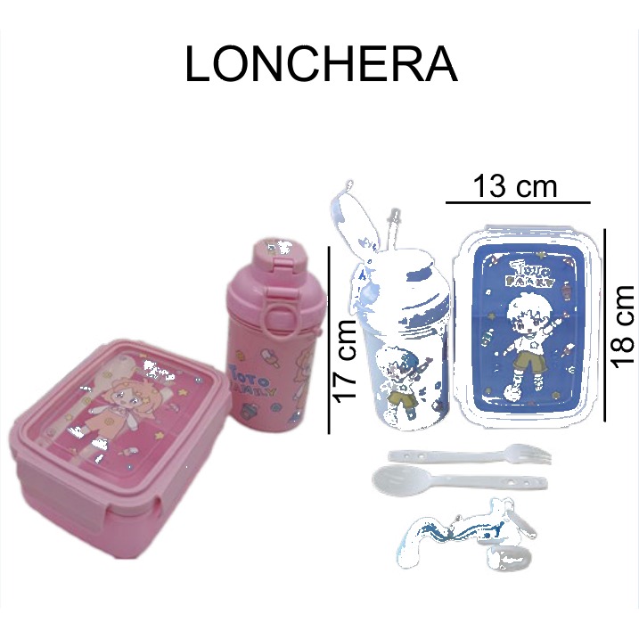 [EB-HW61994] Lonchera Infantil con Botella Plástico Rosa 13x18x6.5 cm HW61994 — Caja 64