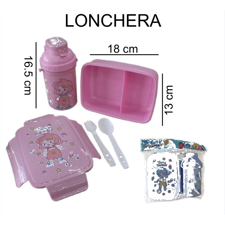 [EB-HW61995] Lonchera Infantil con Botella Plástico Rosa Grande 18x13x6 cm HW61995