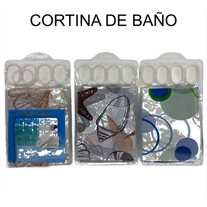 [EB-BA7196] Cortina de Baño Plástico Diseños Variados 1.8 m BA7196 — Caja 100 pzas