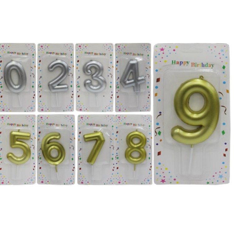 [EB-PT12209] Vela Número Cumpleaños 10 cm Dorada Plateada 0-9 para Pastel — Caja x360