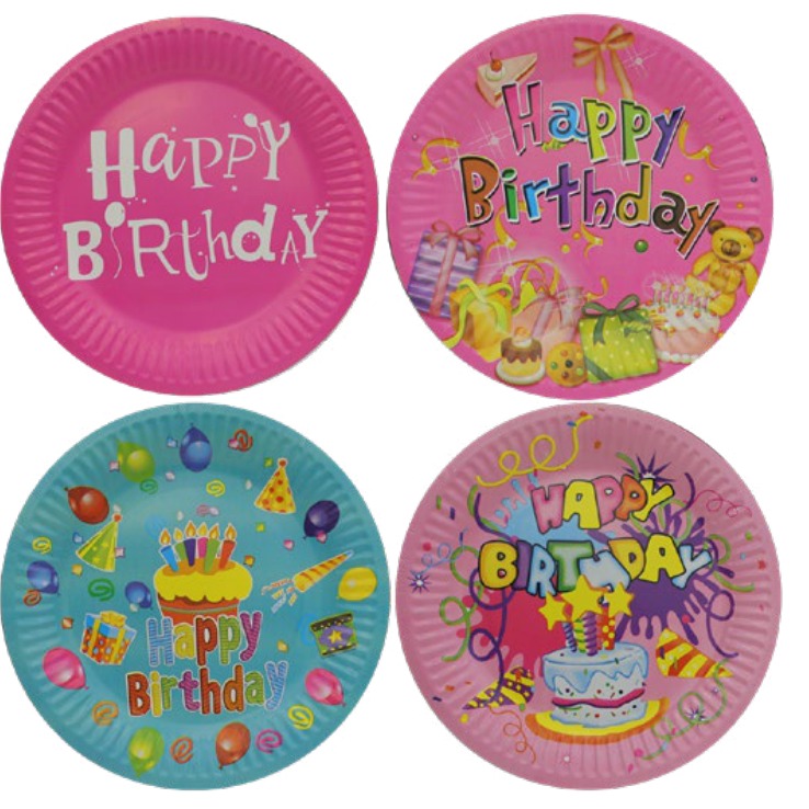 [EB-PT12238] Plato Desechable Cartón 7" Happy Birthday 10 pzas para Fiesta — Caja x500