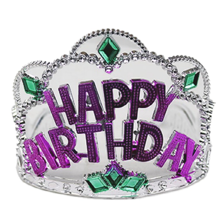 [EB-PT10232] Corona "Happy Birthday" Plateada 12 cm para Festejado — Caja x1200