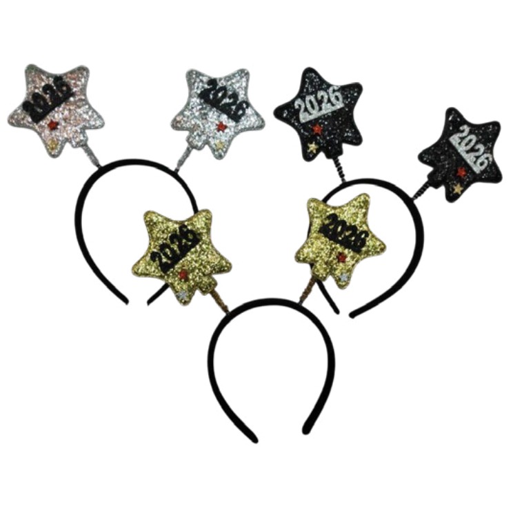 [EB-PT11749] Diadema Año Nuevo 2026 Estrellas Glitter Adulto Nochevieja — Caja x360