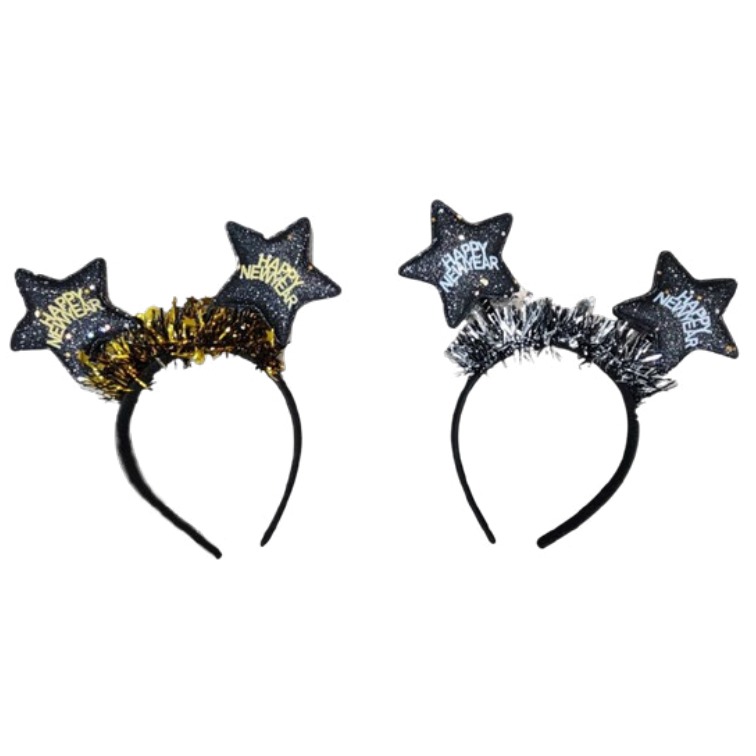 [EB-PT11747] Diadema "Happy New Year" Estrellas Metálicas Adulto — Caja x360