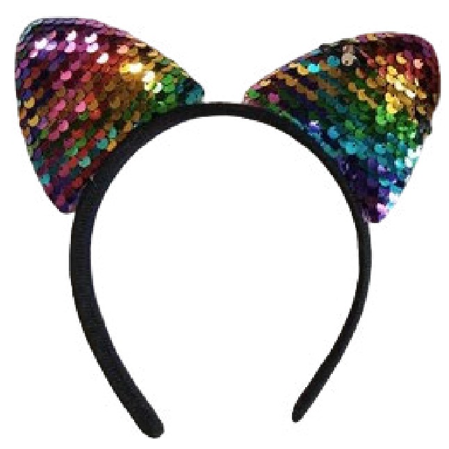 [EB-PT11316] Diadema Orejas Gato Lentejuelas Reversibles 21x17 cm Colores — Caja x360