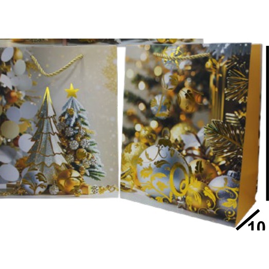[EB-GF133973] Bolsa Regalo Navidad Papel 18x23x10 cm 4 Modelos Dorados — Caja x600