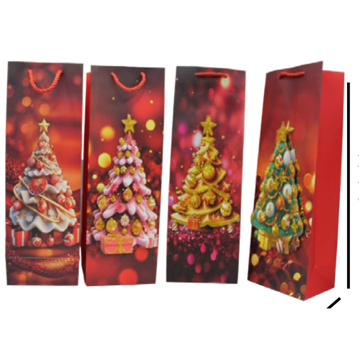 [EB-GF133974] Bolsa Regalo Vino Navidad Papel 12x35.5x9 cm 4 Modelos — Caja x600
