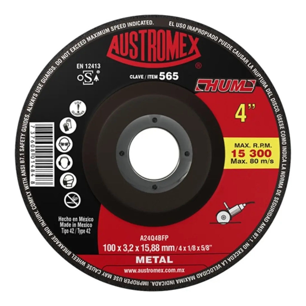 Disco 4" Metal AUX565 Austromex para Corte y Desbaste