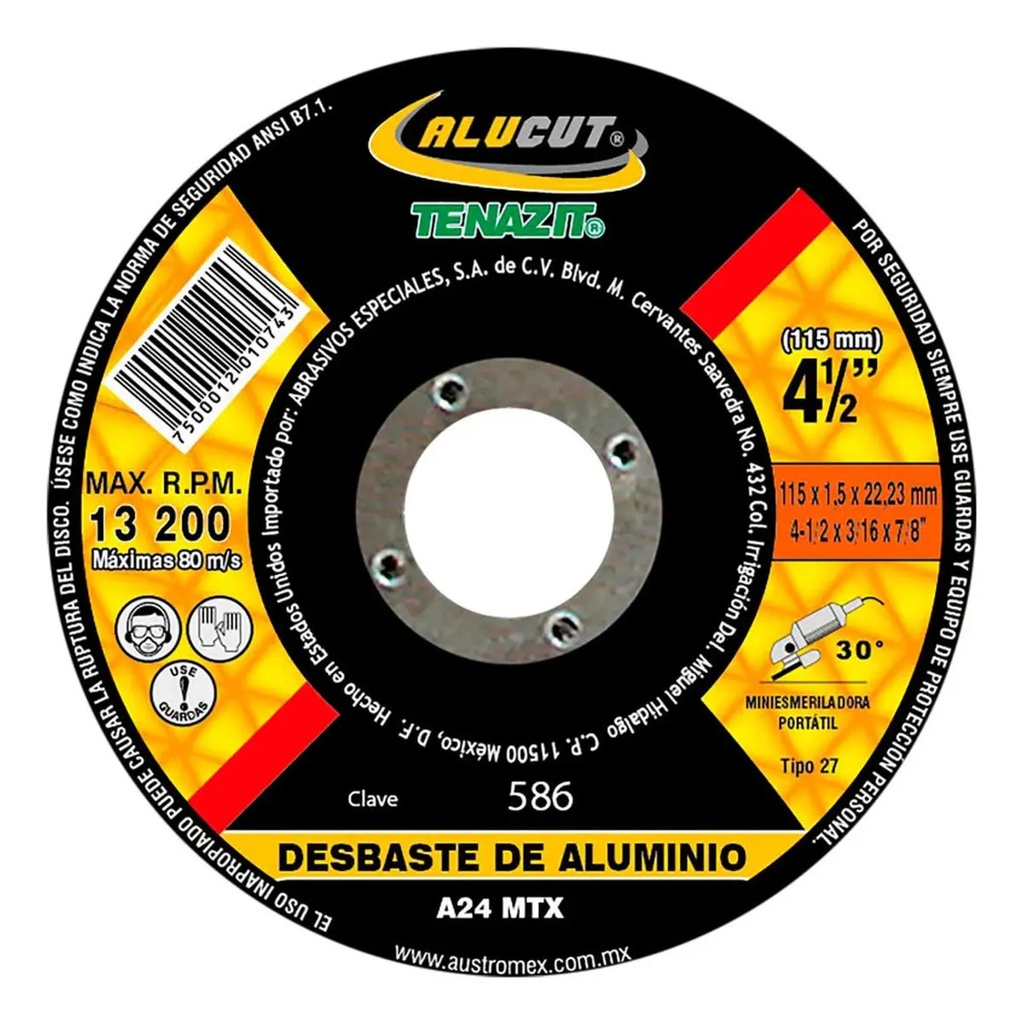 Disco 4-1/2" Desb AUX586 Austromex para Corte y Desbaste
