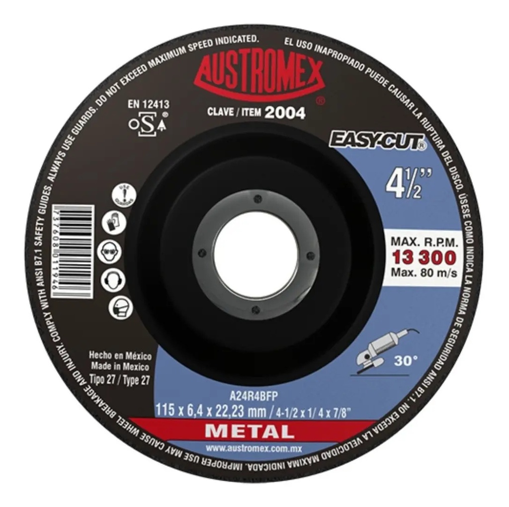 Disco 4-1/2" Desb Metal AUX2004 Austromex para Corte y Desbaste