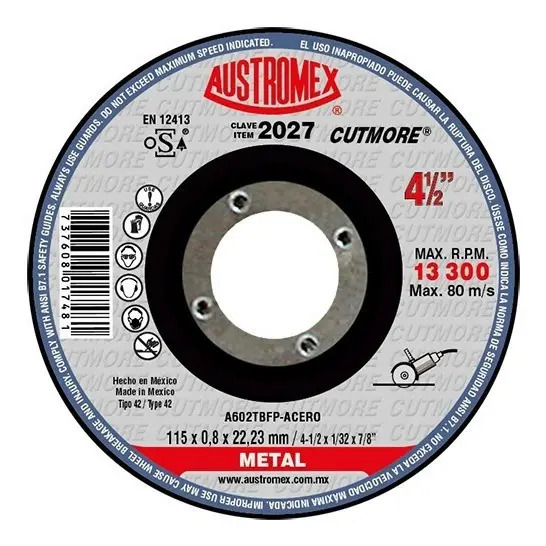 Disco 4-1/2" Metal AUX2027 Austromex para Corte y Desbaste