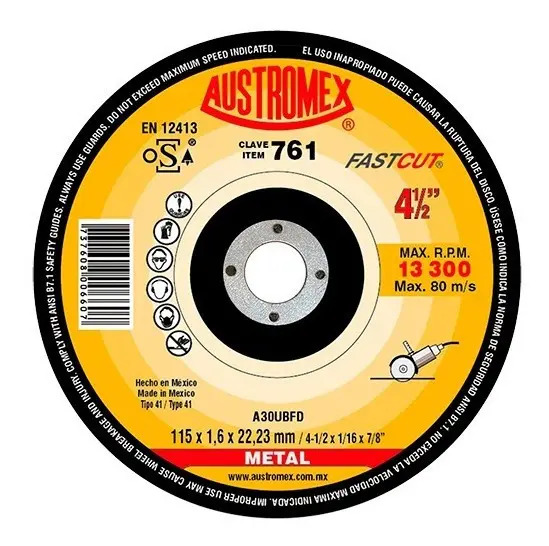 Disco 4-1/2" Metal AUX761 Austromex para Corte y Desbaste