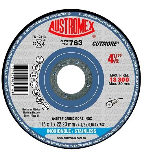 Disco 4-1/2" Metal AUX763 Austromex para Corte y Desbaste