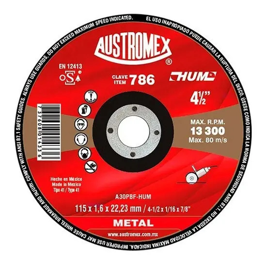 Disco 4-1/2" Metal AUX786 Austromex para Corte y Desbaste