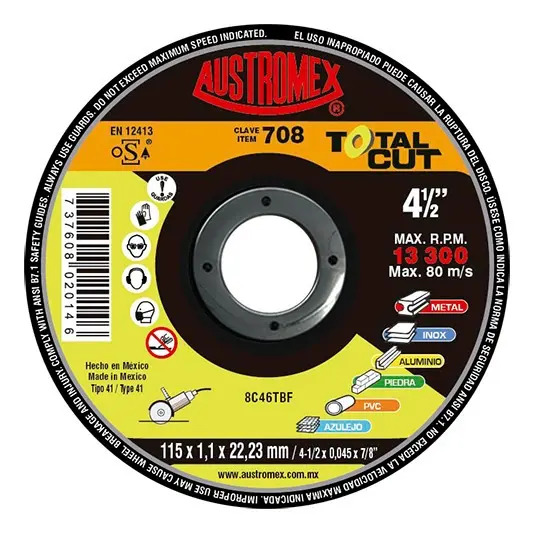Disco 4-1/2" Plano AUX708 Austromex para Corte y Desbaste