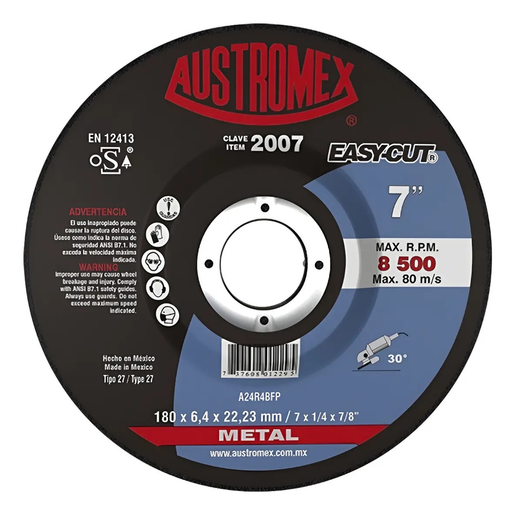 Disco 7" Desb Metal AUX2007 Austromex para Corte y Desbaste