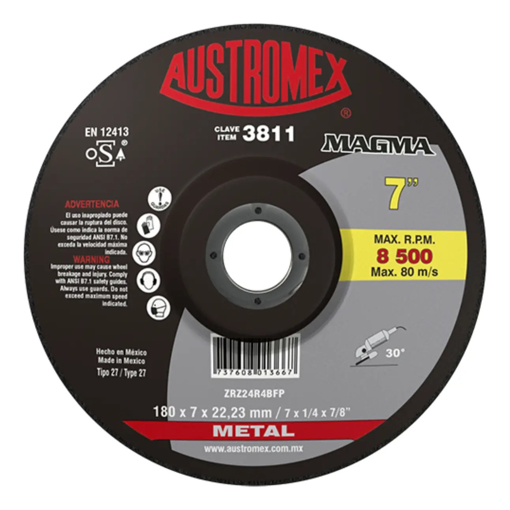 Disco 7" Desb Metal AUX3811 Austromex para Corte y Desbaste