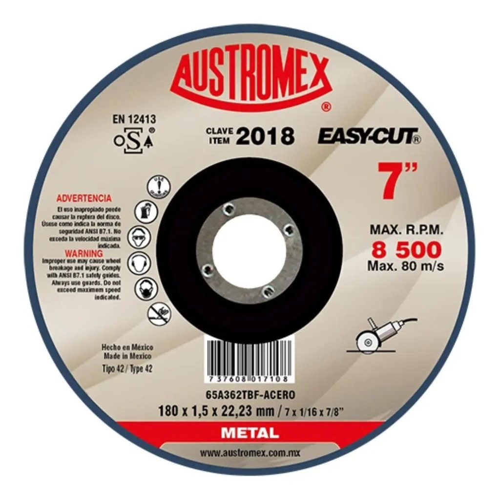 Disco 7" Metal AUX2018 Austromex para Corte y Desbaste
