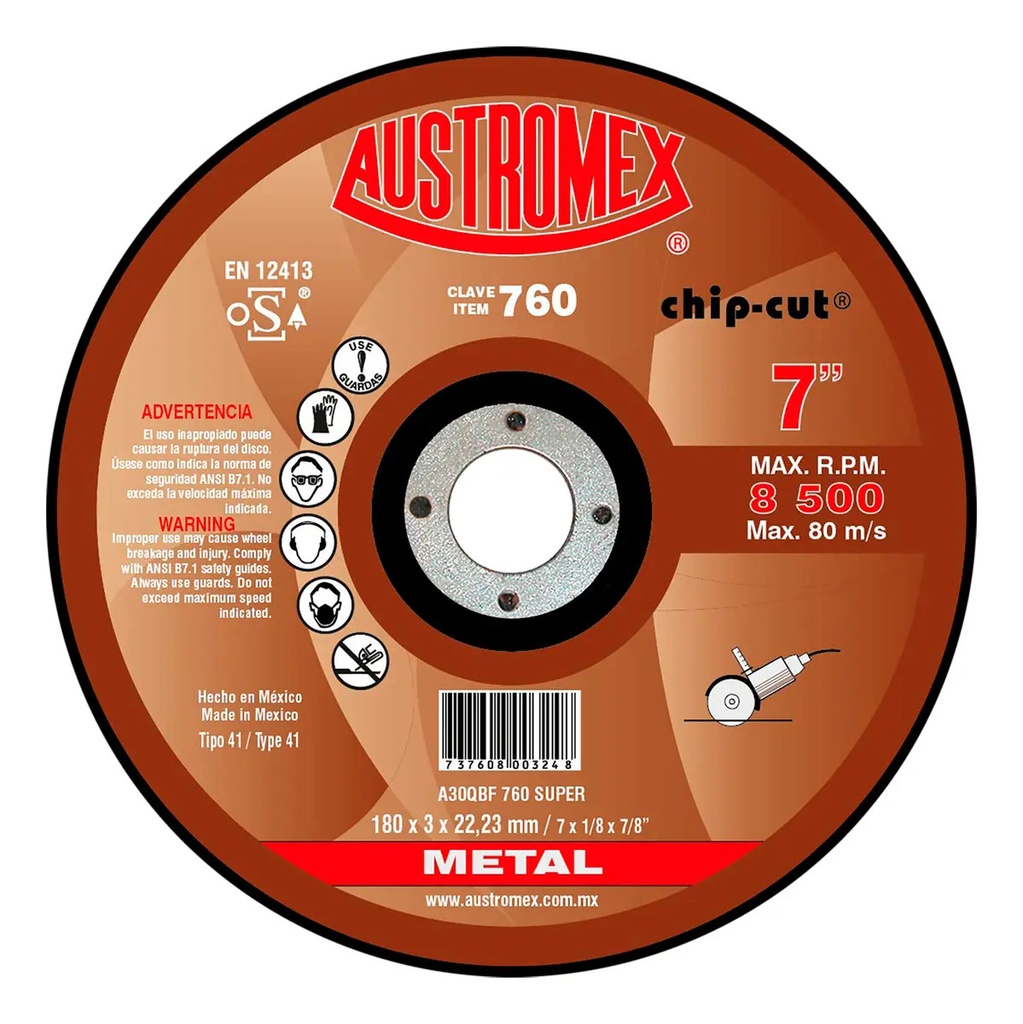 Disco 7" Metal AUX760 Austromex para Corte y Desbaste