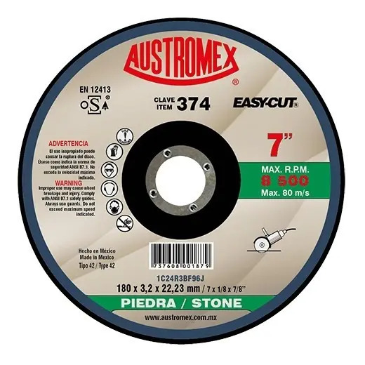 Disco 7" Piedra AUX374 Austromex para Corte y Desbaste