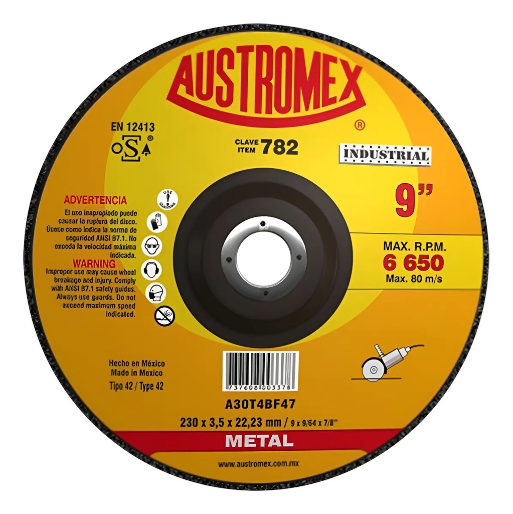 Disco 9" Metal AUX782 Austromex para Corte y Desbaste
