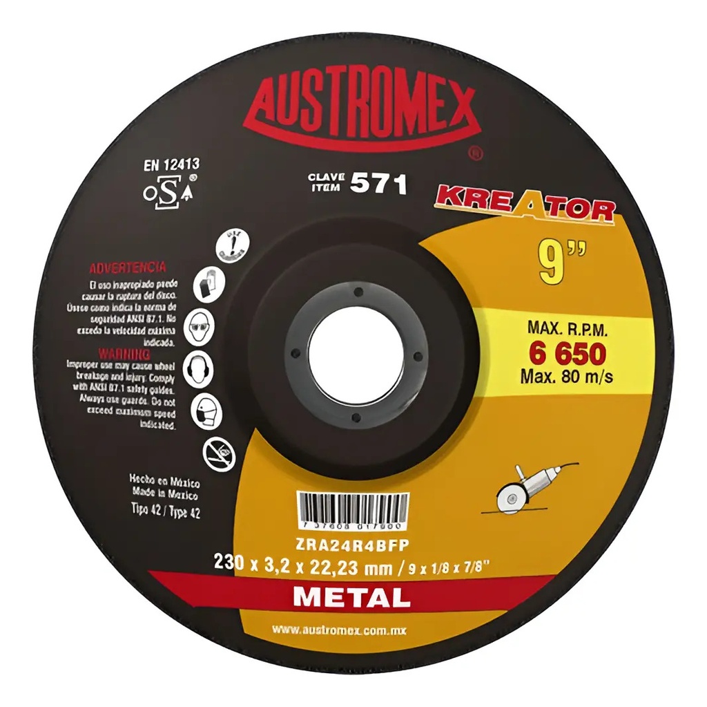 Disco 9" Metal Kreator AUX571 Austromex para Corte y Desbaste