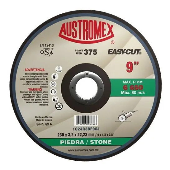Disco 9" Piedra AUX375 Austromex para Corte y Desbaste