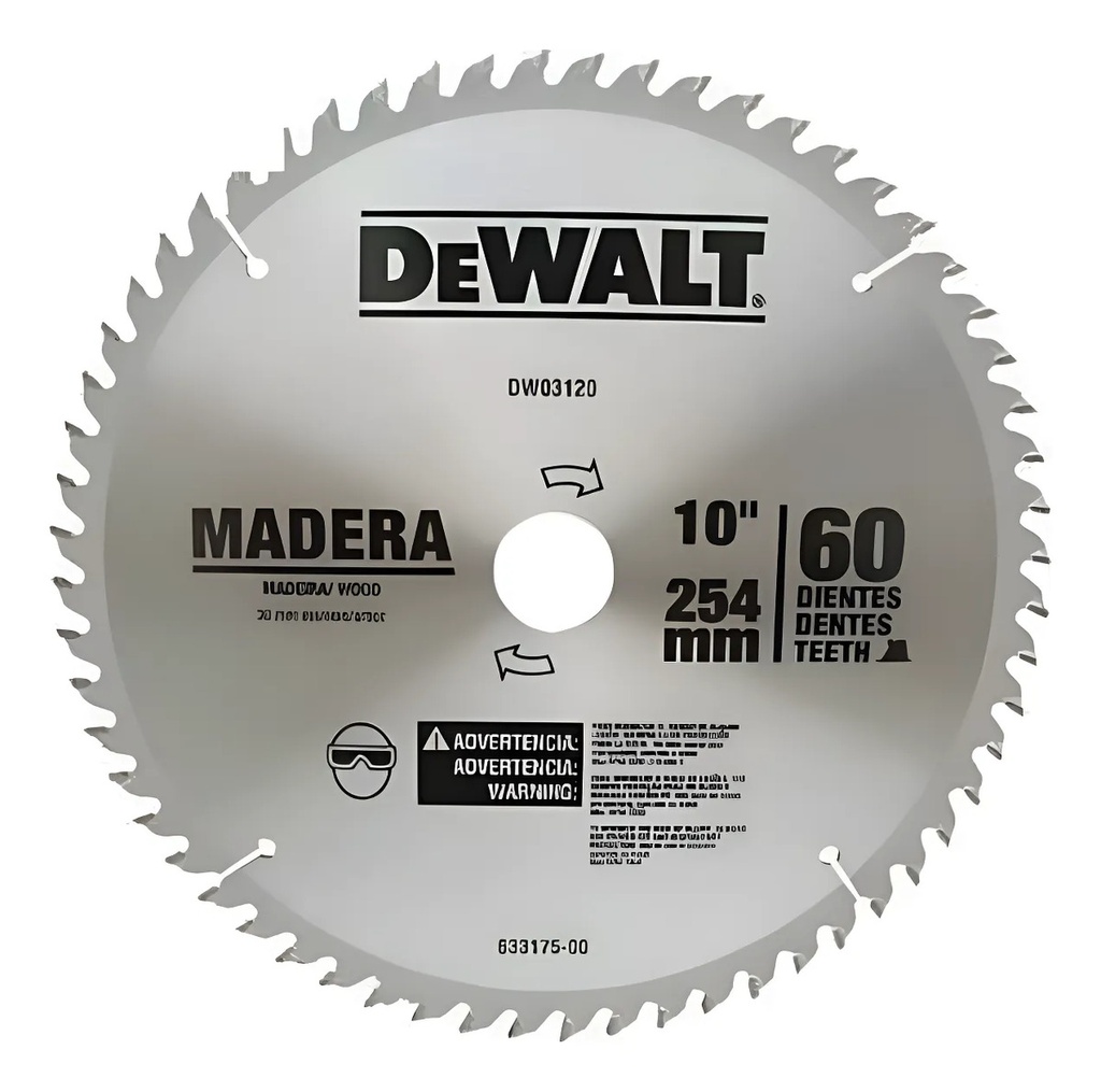 Disco 10" 60T Madera DWA03120 Dewalt para Corte y Desbaste