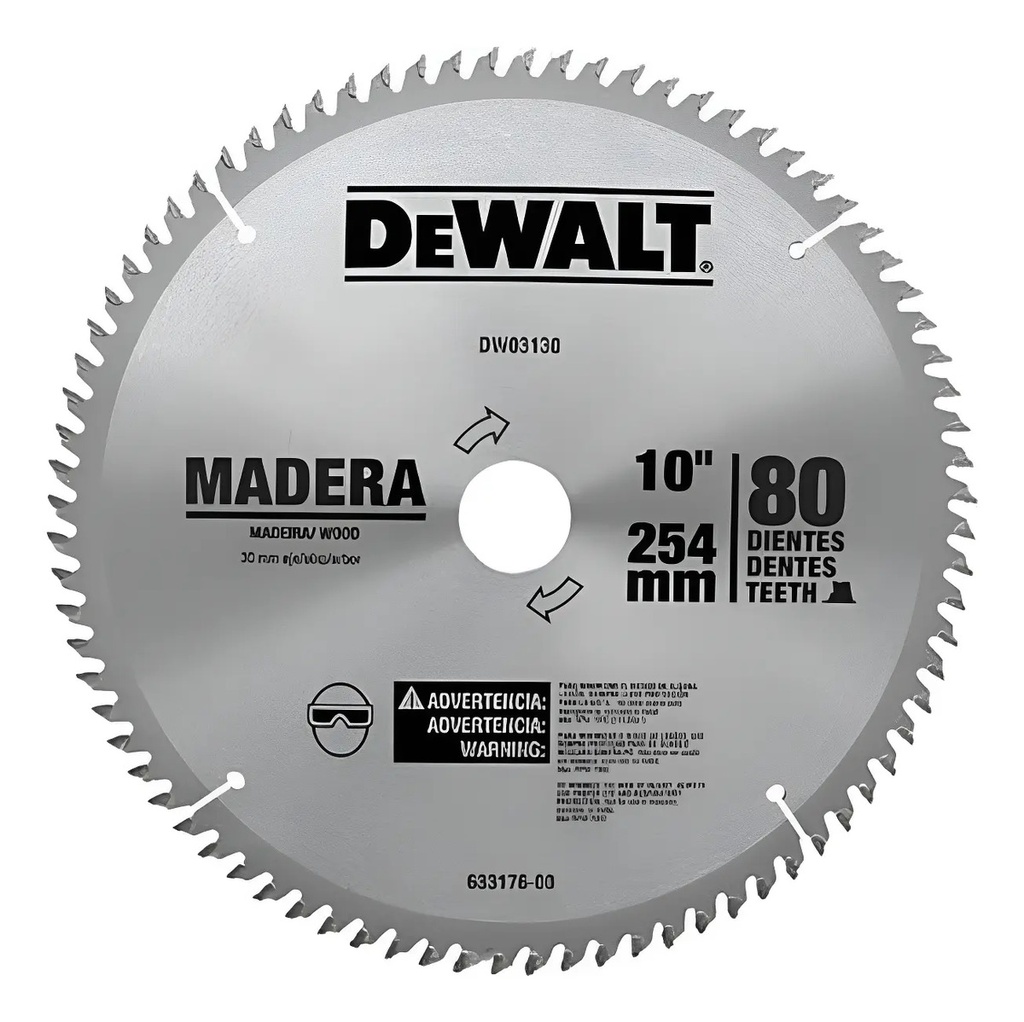Disco 10" 80T Madera DWA03130 Dewalt para Corte y Desbaste