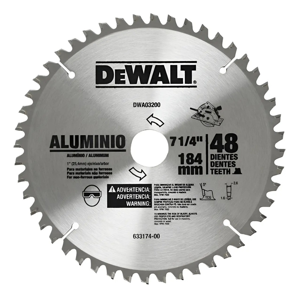 Disco 7-1/4" 48T Para Aluminio DW03200 Dewalt para Corte y Desbaste
