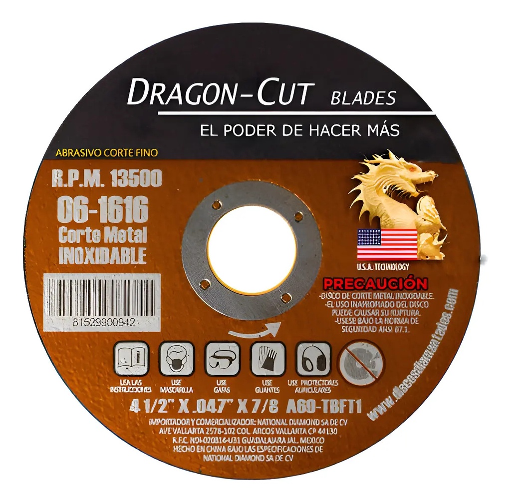 Disco Dragon Cut Corte Metal 4.5" 061818 para Corte y Desbaste