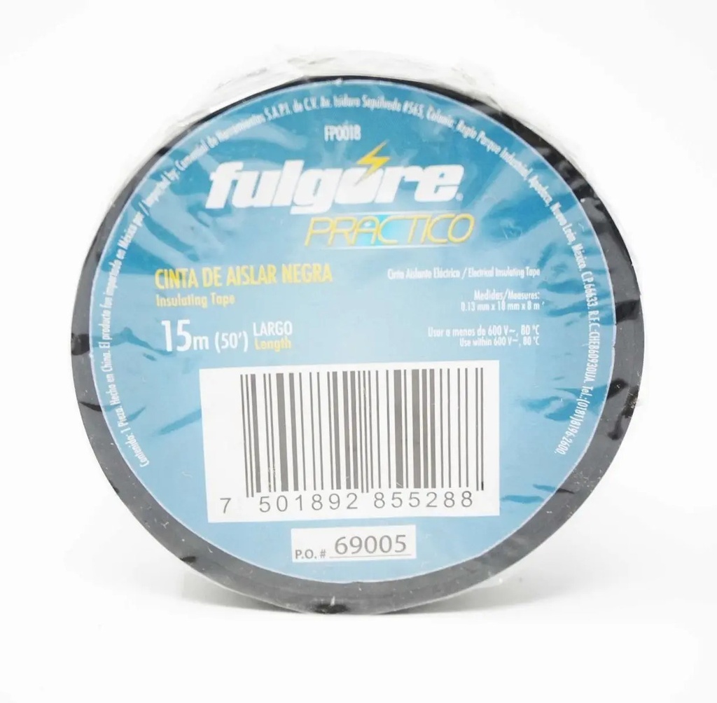 Cinta Aislar 15M Negra FP0018 Fulgore para Taller y Obra