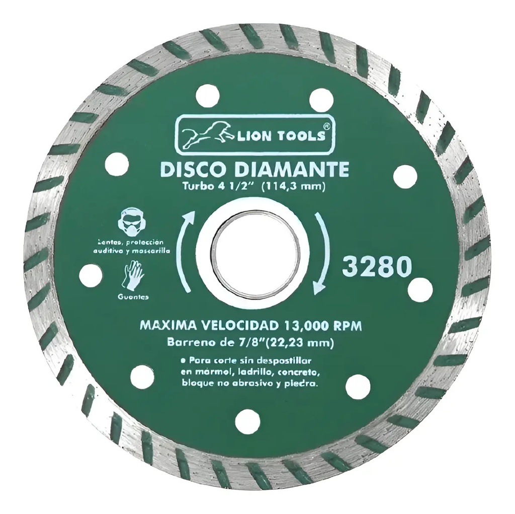 Disco 4-1/2" Diam Turbo Lion 3280 Lion Tools para Corte y Desbaste