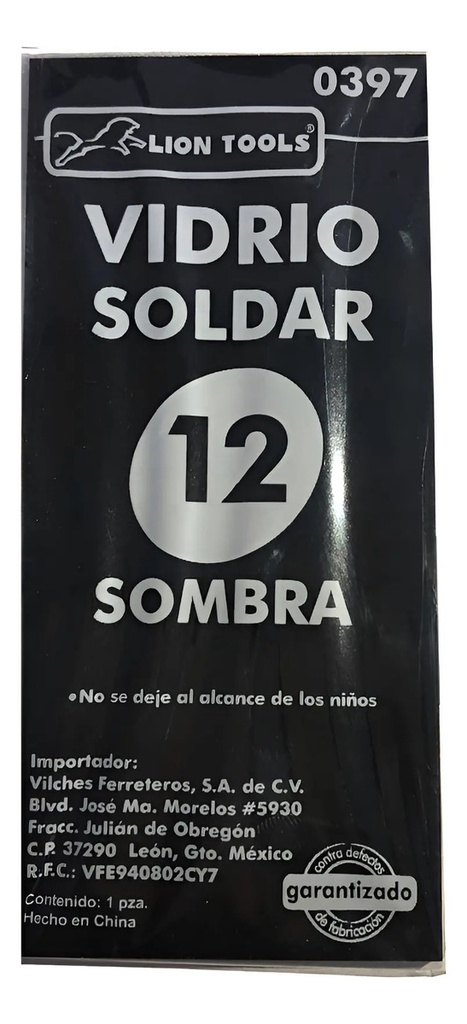 Vidrio Soldar 12 Sombras Lion 0397 Lion Tools para Soldar