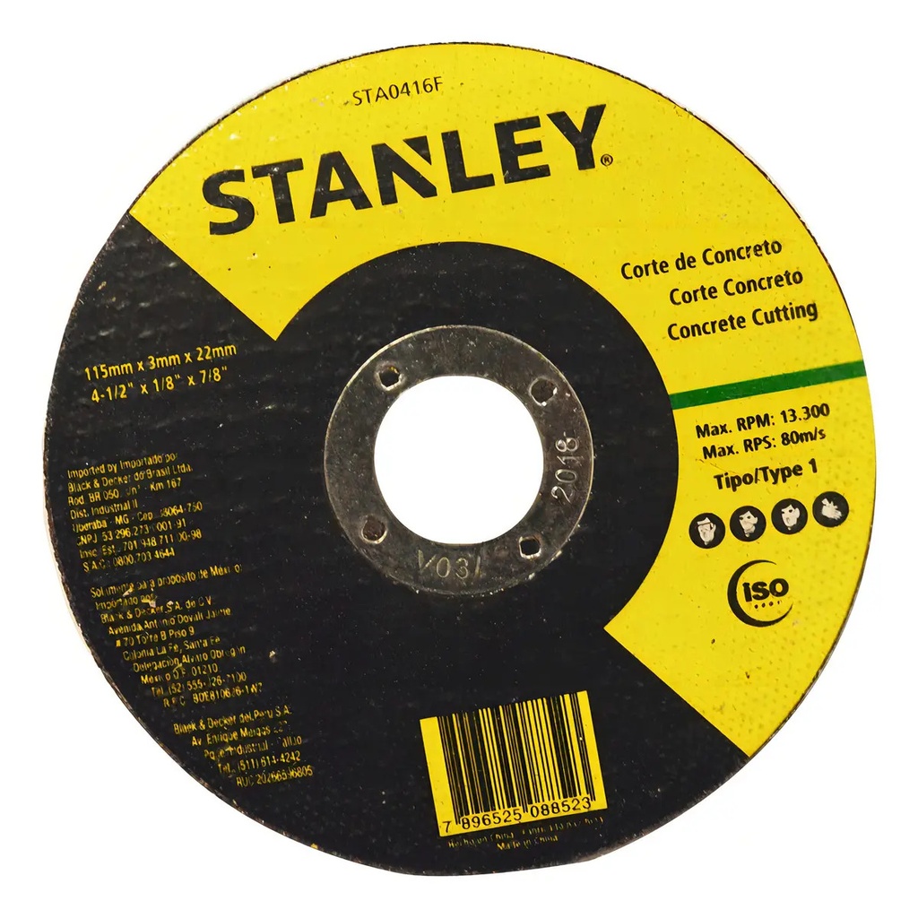 [BE-88516] Disco Corte Concreto 4-1/2" ST0416 Stanley para Corte y Desbaste
