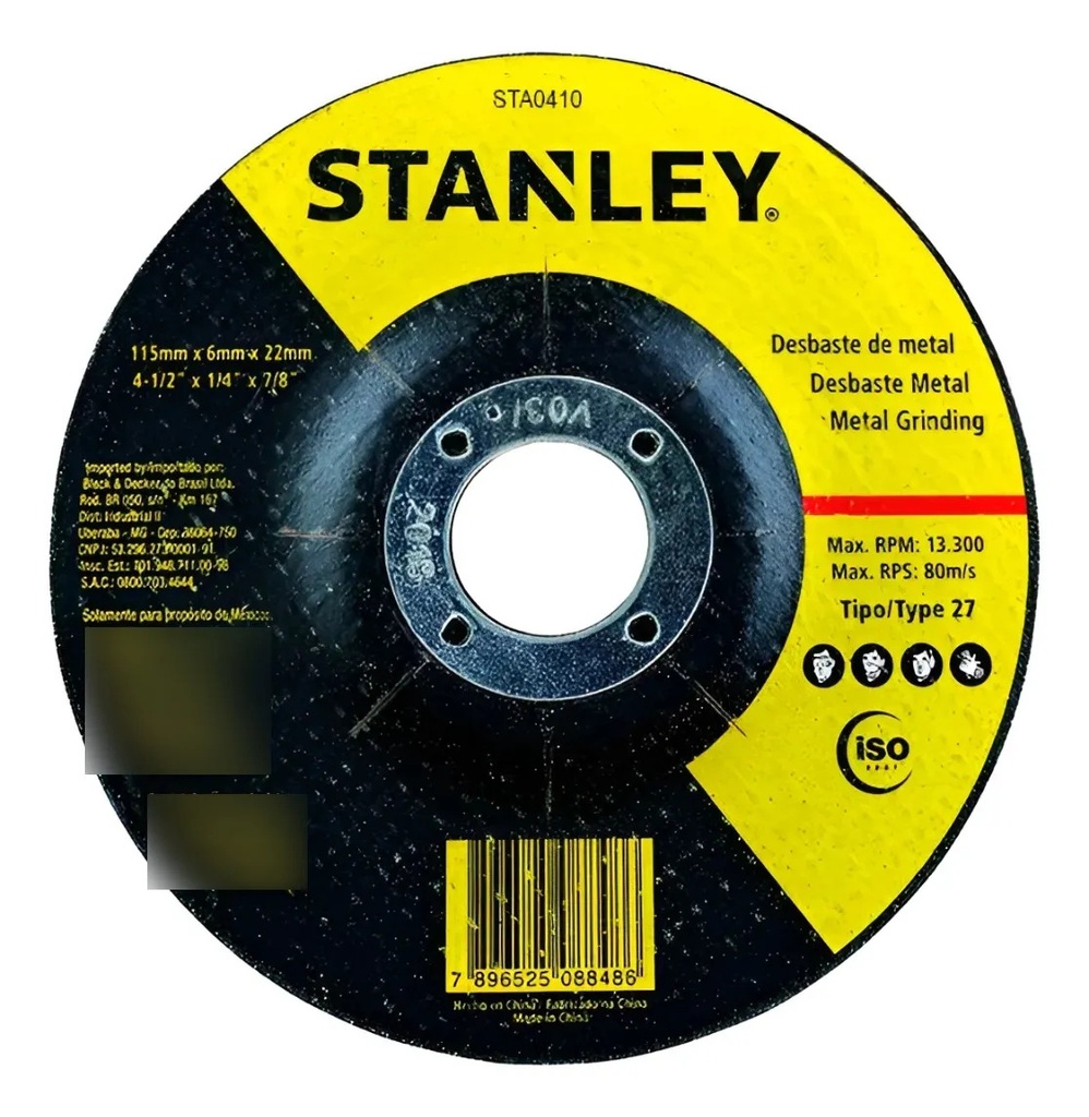 [BE-88370] Disco Corte Metal 4-1/2" ST0410 Stanley para Corte y Desbaste