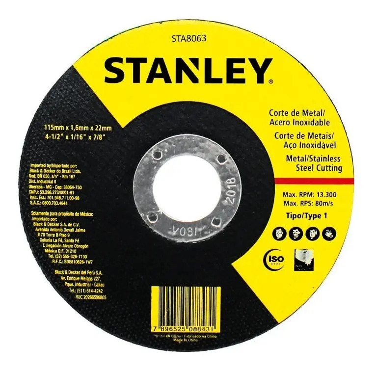 [BE-88431] Disco Corte Metal 4-1/2" ST8063 Stanley para Corte y Desbaste