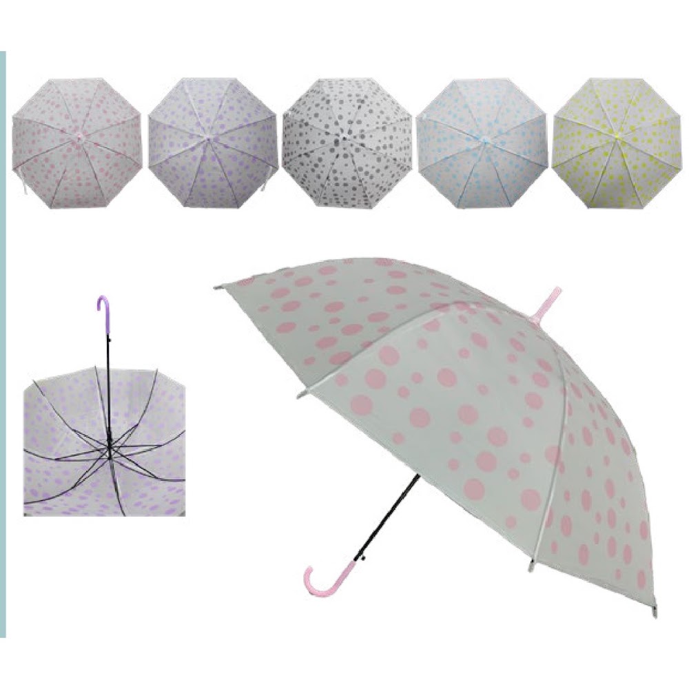 [EB-UB8829] Paraguas Infantil Transparente Lunares 53.5 cm para Niña Caja 120 pzas